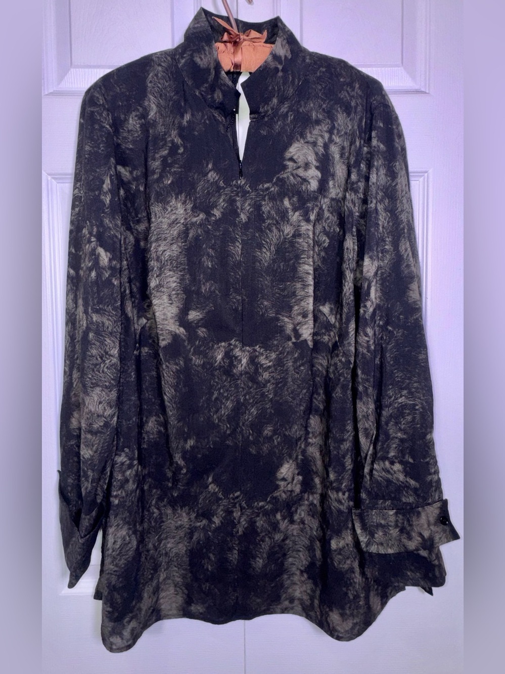 Akris Abstract Brushstroke Print Half Zip Tunic Blouse | US 16 | Luxury Designer